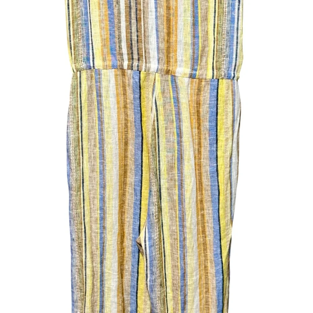 DREW | ANTHROPOLOGIE Linen Cotton Striped Wide Leg Frayed Hem Jumpsuit Medium - Picture 11 of 15